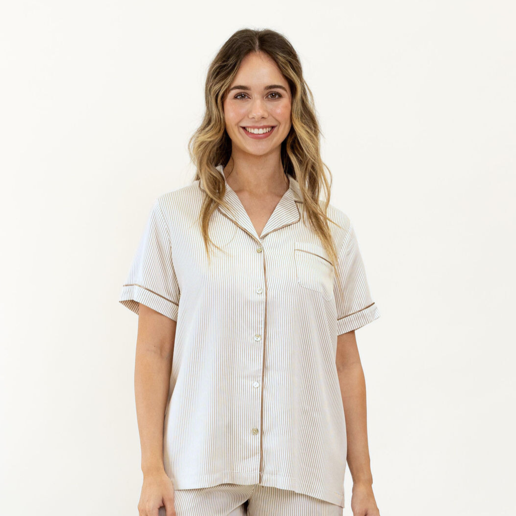 Ivy Bamboo Shirt – Mocha Stripe