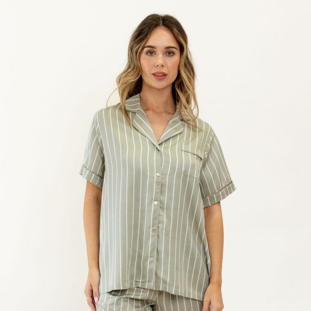 Ivy Bamboo Shirt – Olive Stripe