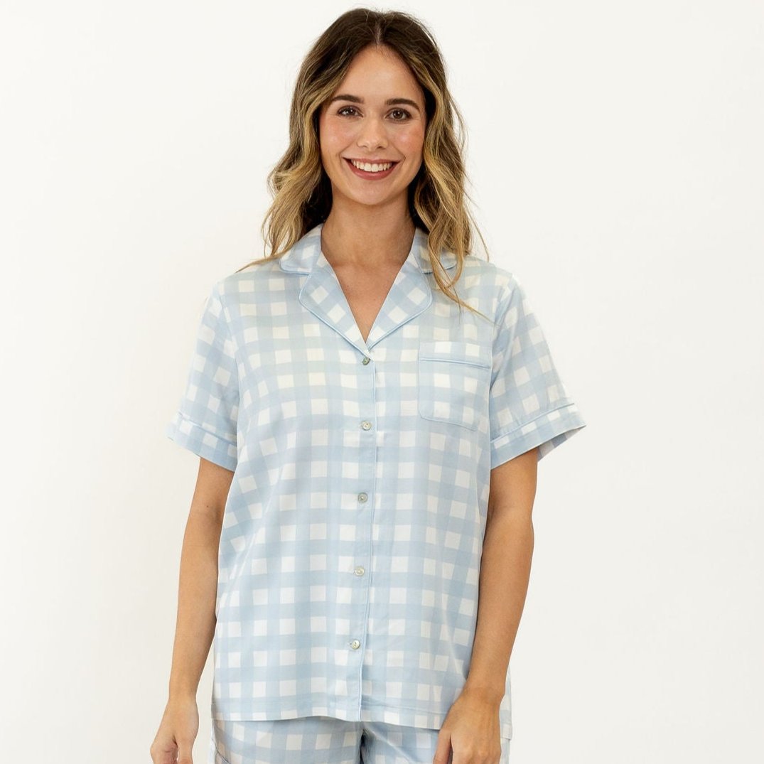 Ivy Bamboo Shirt – Sky Gingham